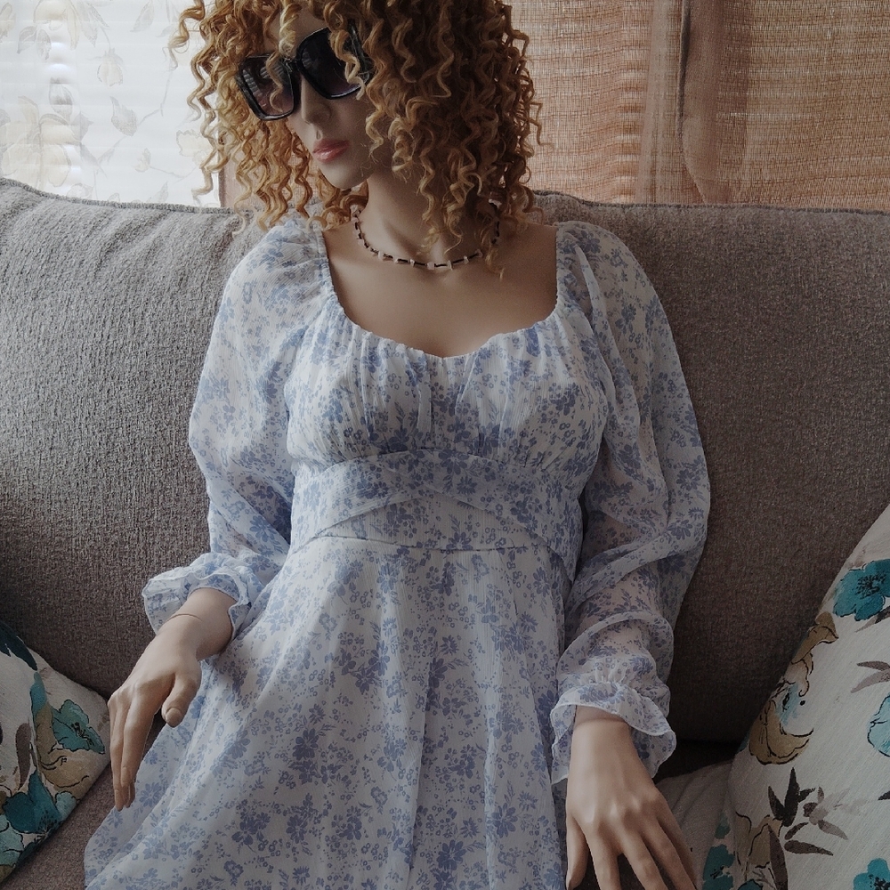 Thirty/THIRTY Floral Blue Dress L